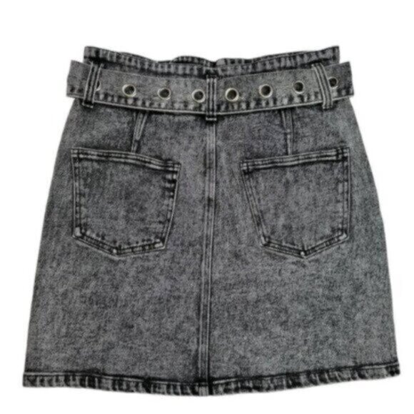 Signature8 | Black & Grey Denim Mini Skirt with Belt Size Medium - Picture 4 of 8